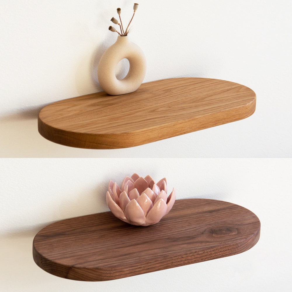 Shelf with a meaning: TWO SIDES, floating shelf made of oak or walnut