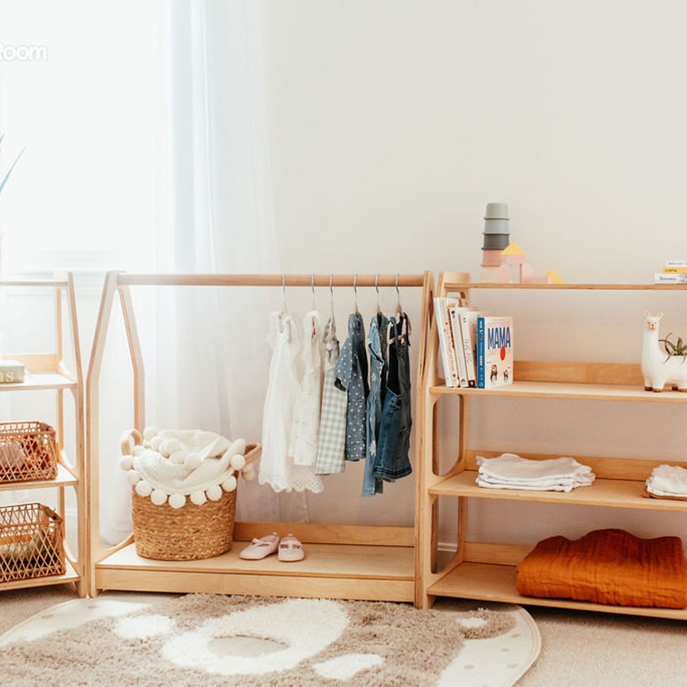 Dress up storage for toddler - Montessori kids clothing rack, Nursery shelves, Regal kinderzimmer,Baby clothing storage,Montessori furniture