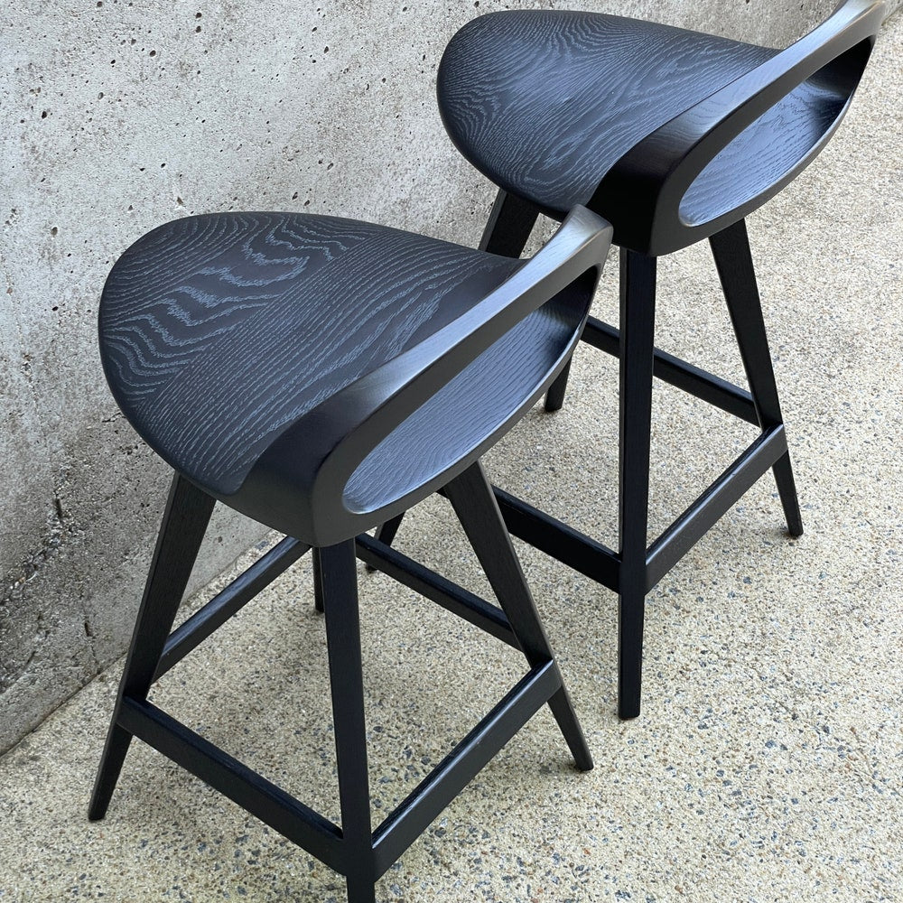 APEX Swiveling Wood Counter Stool | Carved Seat | Mid Century Modern Stool | Tractor seat stool | Kitchen Barstool | Natural Finish