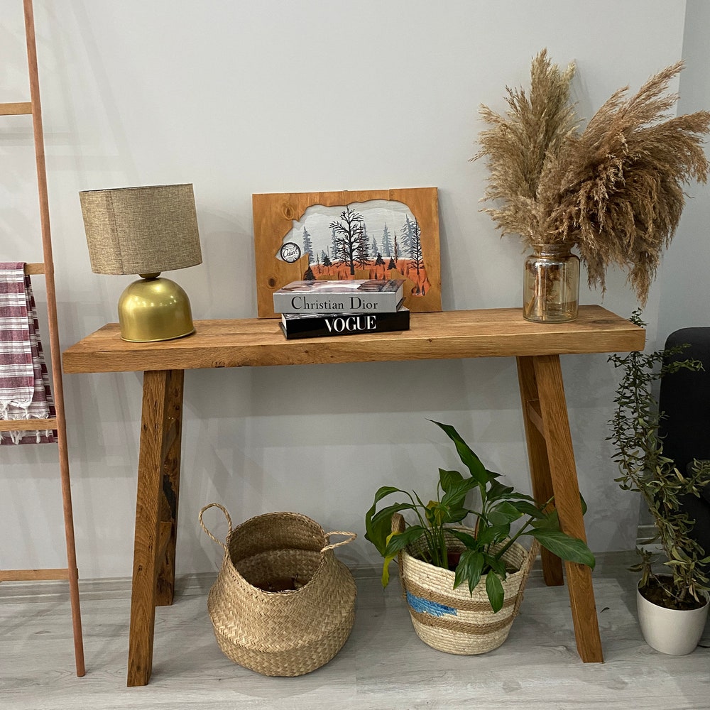 Console Table, Unique Rustic/Reclaimed Wood, Custom Farmhouse Hallway Sofa Entrway Wooden Solid Foyer Dresser Entry Table Gift for Women/Her