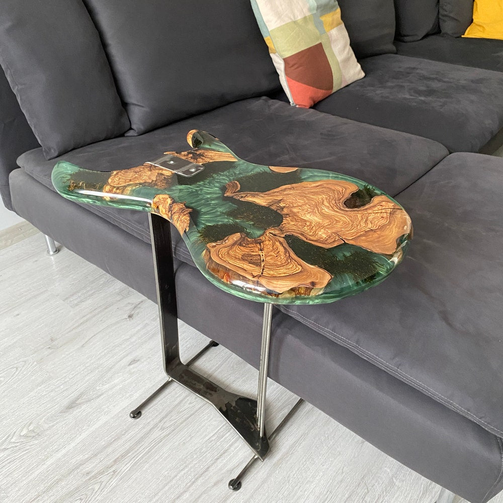 Coffee/Side/End/Guitar Table Wood Raund/Epoxy Resin Live Edge Rustic Unique custom reclaimed luxury Wooden slab/sehpa table Gift for her/him