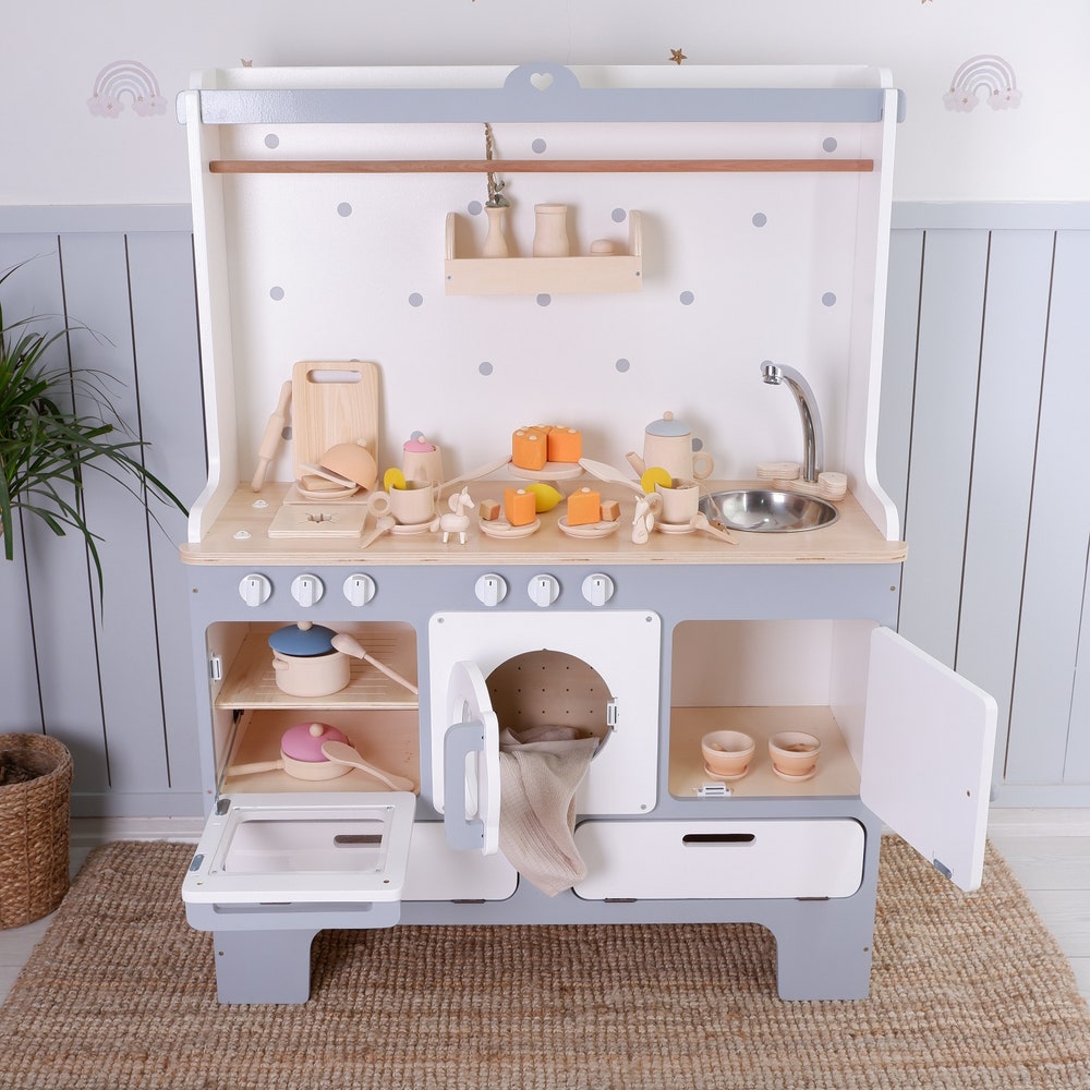 The biggest play kitchen for 10 year olds | Handmade Customizable Wooden Play Kitchen for 10 Year Old Kids | White and Pink