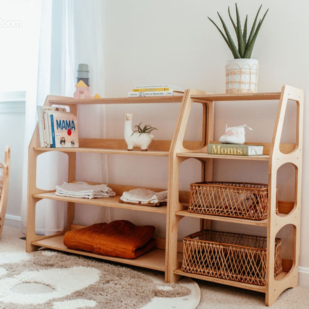 Baby first Christmas gift - Montessori furniture, Nursery shelves, Modern bookshelf, Playroom storage,  Toddler toy shelf