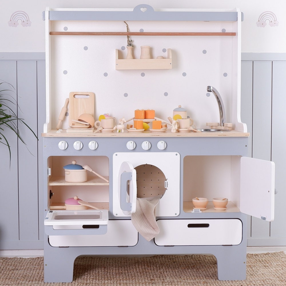 The biggest play kitchen for 10 year olds | Handmade Customizable Wooden Play Kitchen for 10 Year Old Kids | White and Pink