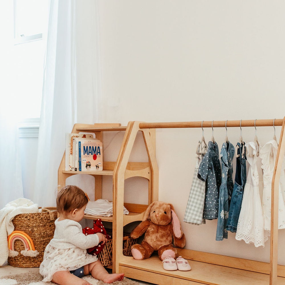 Dress up storage for toddler - Montessori kids clothing rack, Nursery shelves, Regal kinderzimmer,Baby clothing storage,Montessori furniture