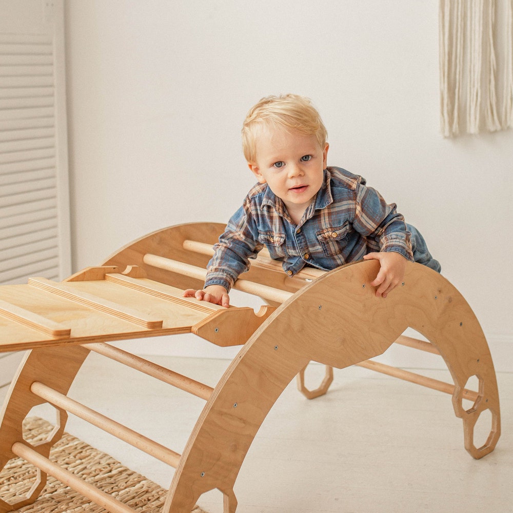 Climbing Arch with Cotton Pillow - Toddler climber, Gift for 1 year old, Montessori furniture, Baby indoor gym, Montessori rocker
