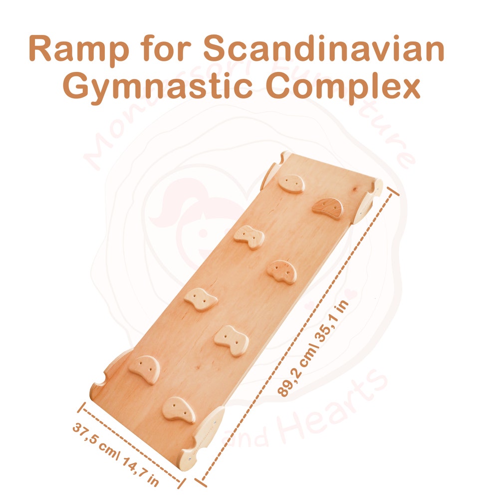 55х42″ Up to 4 Years Wooden Gym, Scandinavian Play Complex: Rocking Ramp, Climbing Rope, Monkey Bars, Gymnastic rings, Kids Swing, Play Mat