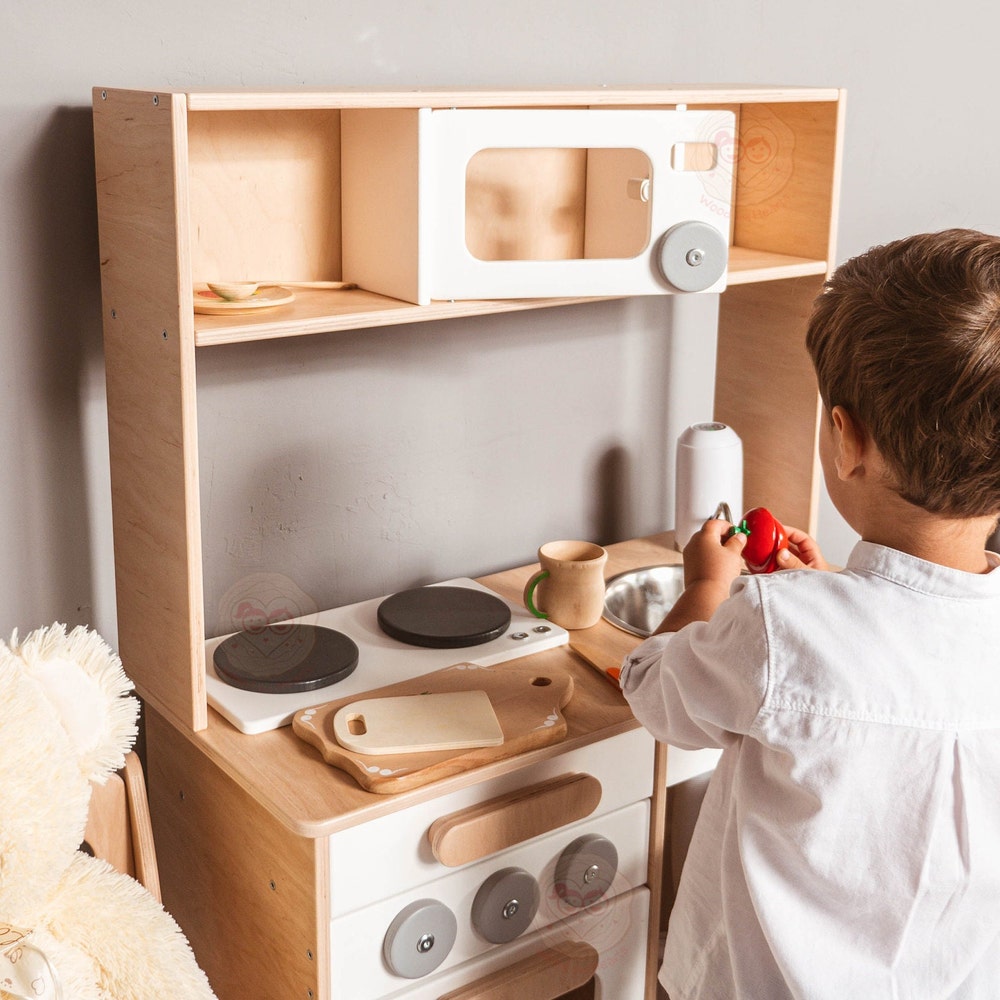 Wooden Play Kitchen for Kids, Toy Kitchen, Kitchen Pretend Play for Toddler, Montessori Eco Toy