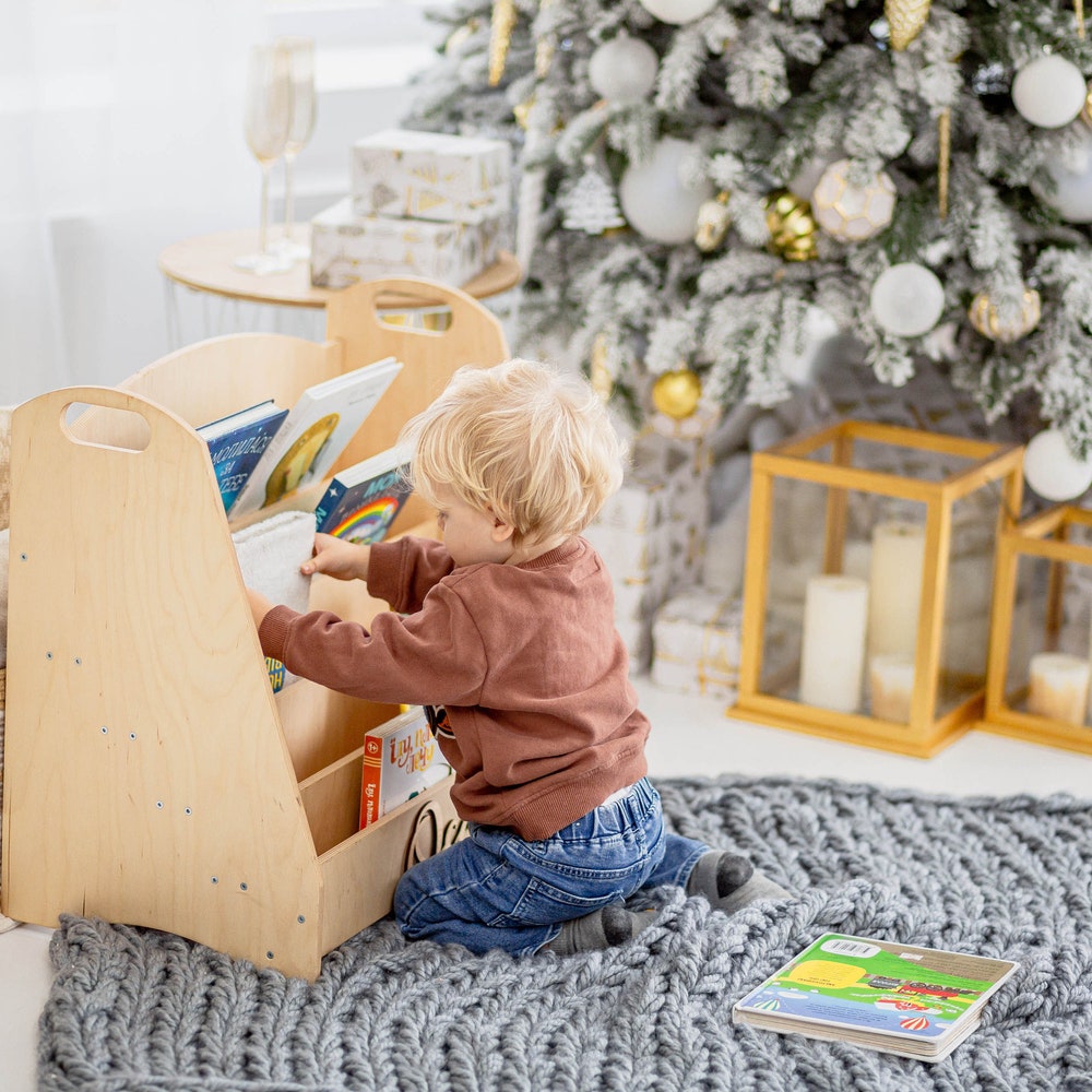 Christmas gift for 2 year old - Montessori bookcase, Toddler Playroom furniture, Nursery bookshelf, Wooden Toy storage, Indoor playground
