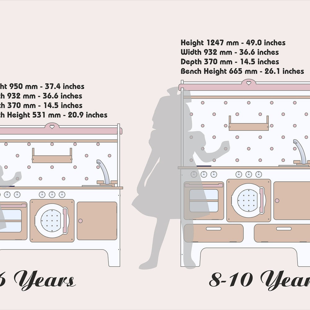 The biggest play kitchen for 10 year olds | Handmade Customizable Wooden Play Kitchen for 10 Year Old Kids | White and Pink
