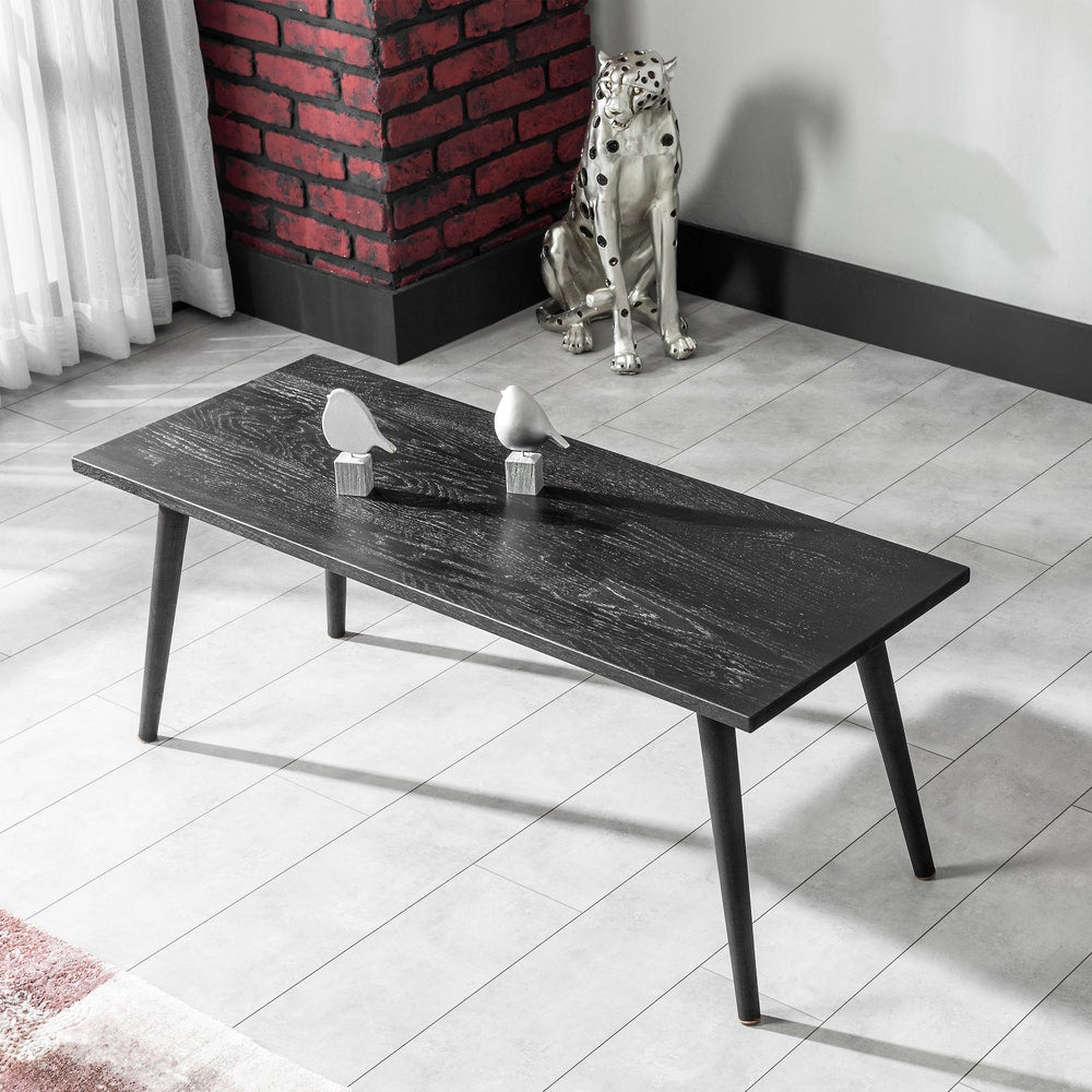 Wooden Coffee Table, Oak Center Table with Black Finish, Minimalist Rectangular Table, Solid Oak Wood Table, Living Room Furniture
