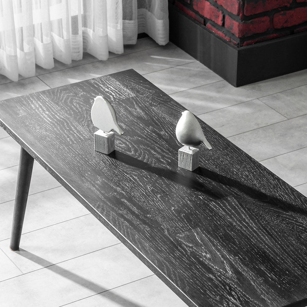 Wooden Coffee Table, Oak Center Table with Black Finish, Minimalist Rectangular Table, Solid Oak Wood Table, Living Room Furniture