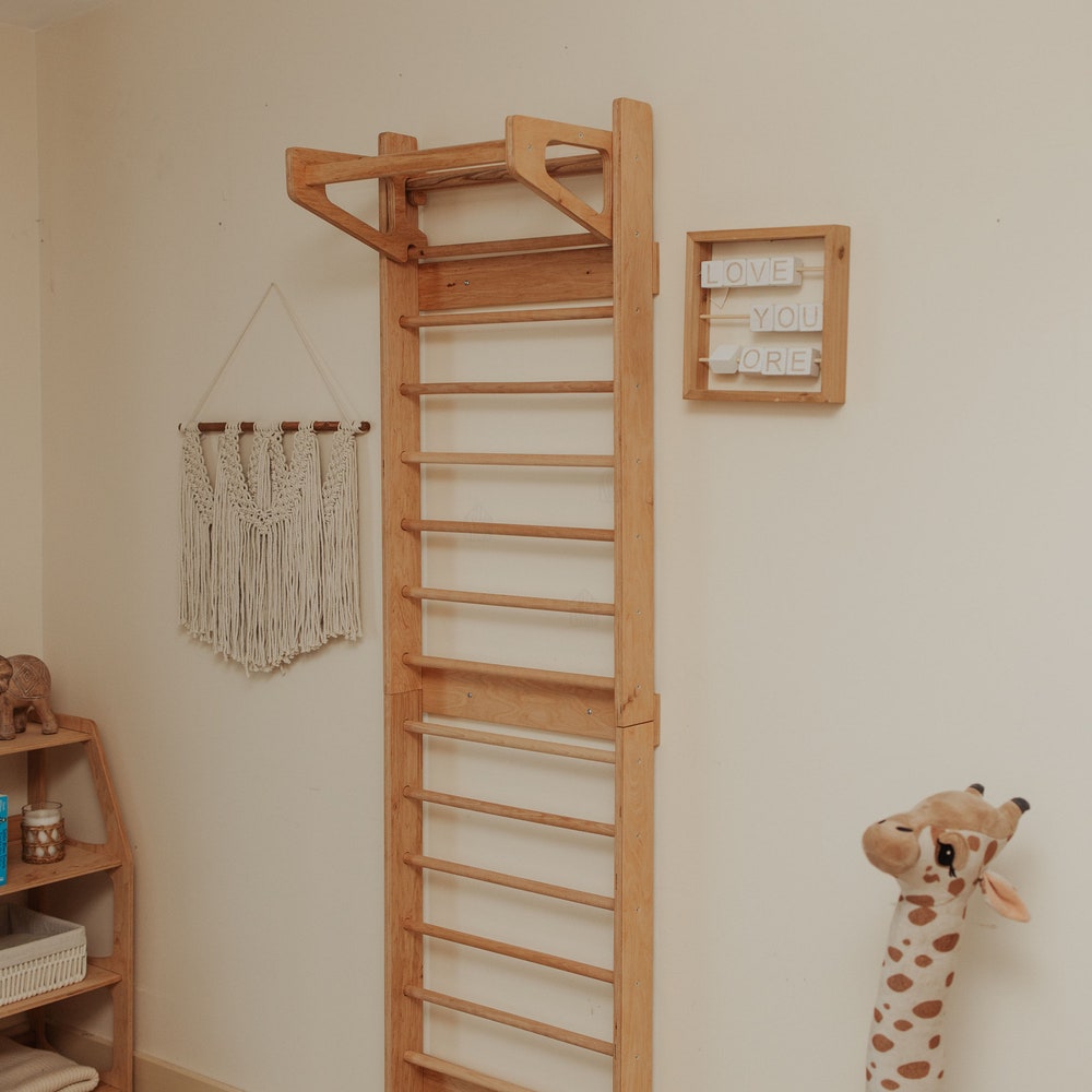 Climbing Wall for Toddler Indoor playground, Nursery kids gym, Montessori furniture, Wooden Swedish Ladder, Balancing toy, Climber and slide