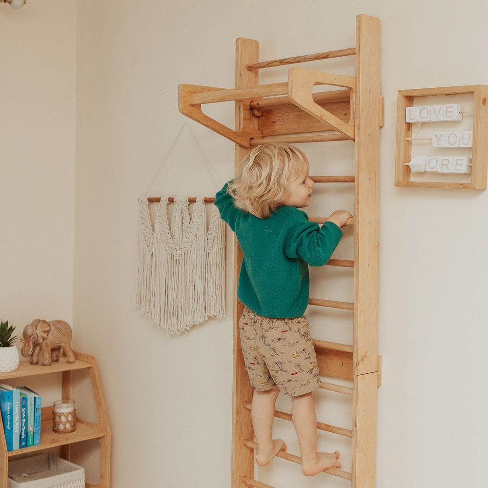 Climbing Wall for Toddler Indoor playground, Nursery kids gym, Montessori furniture, Wooden Swedish Ladder, Balancing toy, Climber and slide