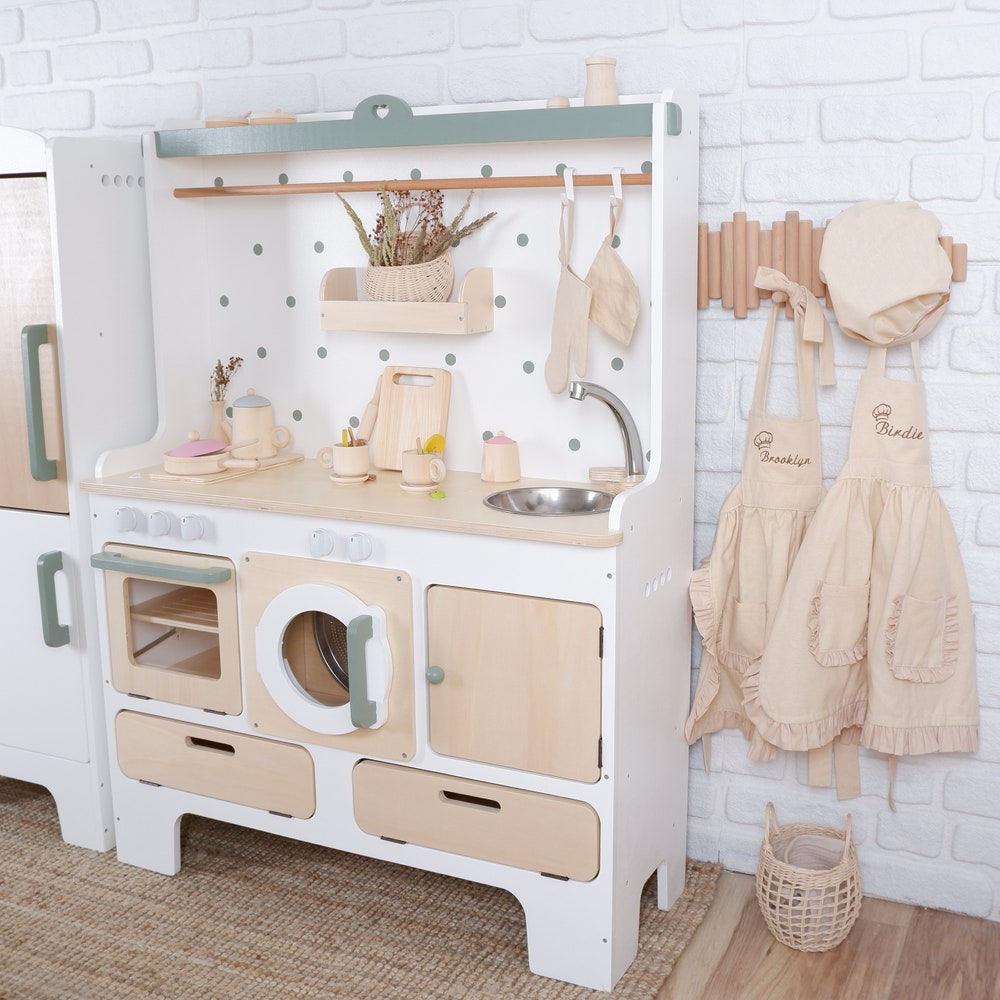 The biggest play kitchen for 10 year olds | Handmade Customizable Wooden Play Kitchen for 10 Year Old Kids | White and Pink
