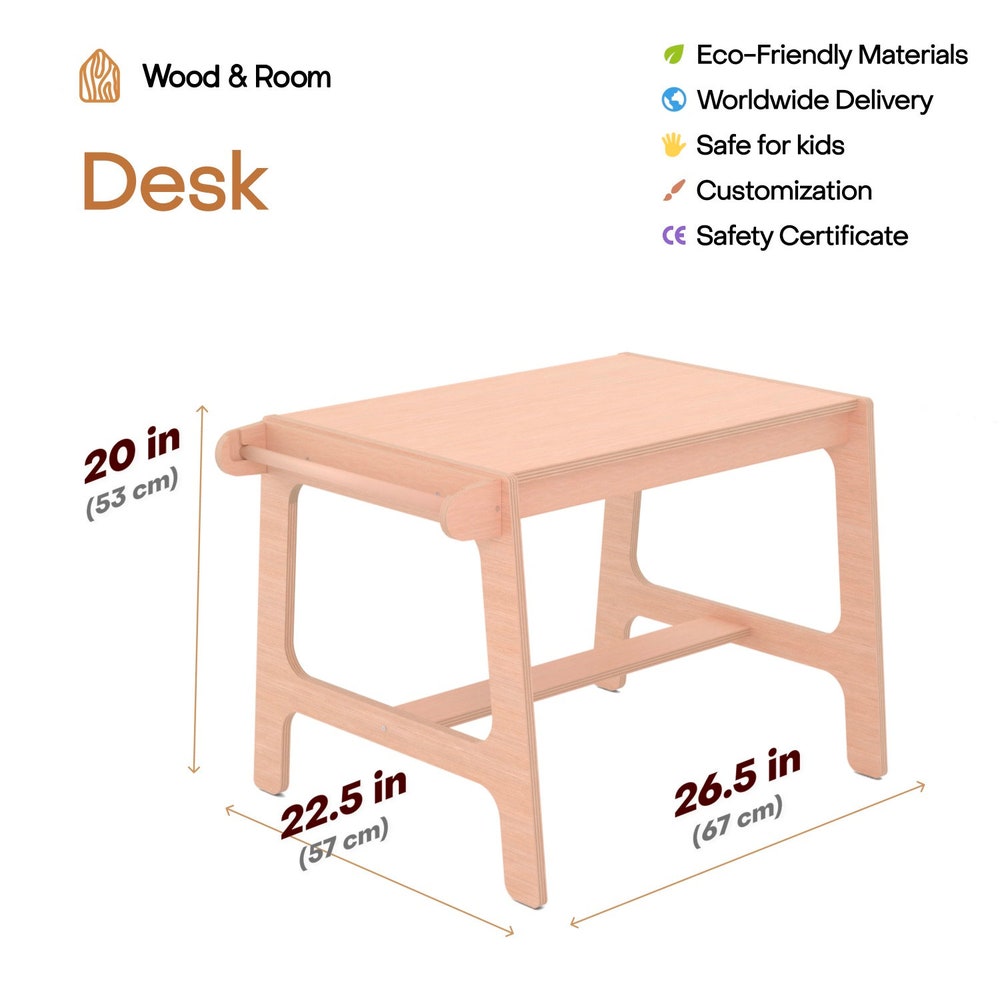Wooden Toddler Activity Table with Paper Holder, Montessori furniture, Kids Table and Chairs, Sensory Nursery Table, Study Desk