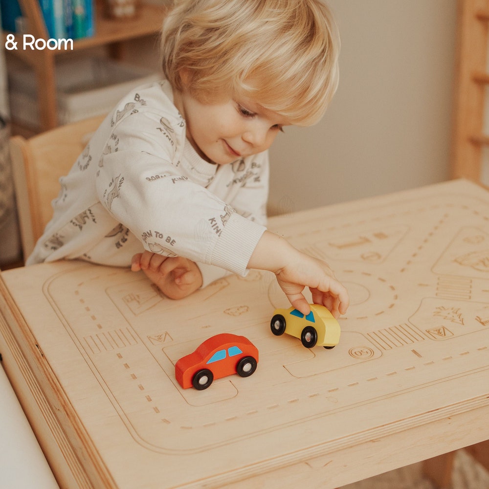Wooden Toddler Activity Table with Paper Holder, Montessori furniture, Kids Table and Chairs, Sensory Nursery Table, Study Desk