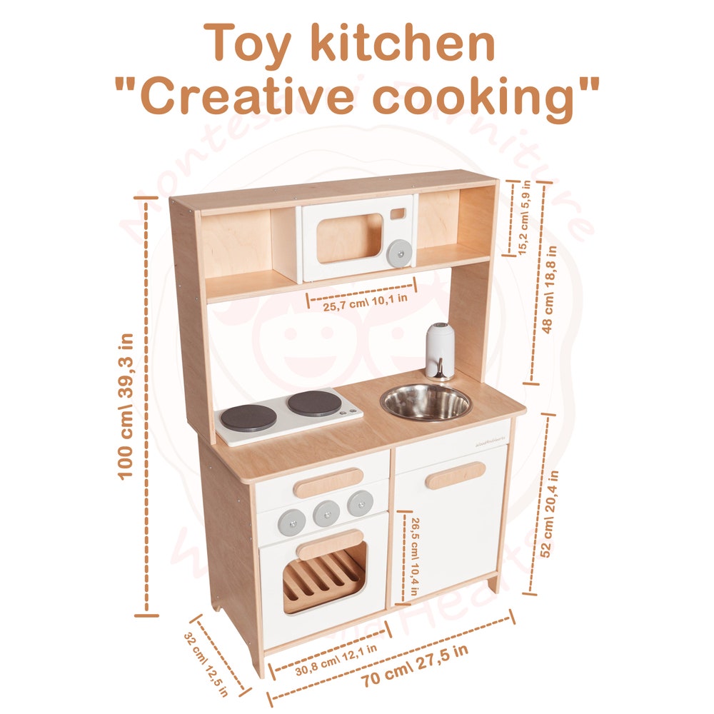 Wooden Play Kitchen for Kids, Toy Kitchen, Kitchen Pretend Play for Toddler, Montessori Eco Toy