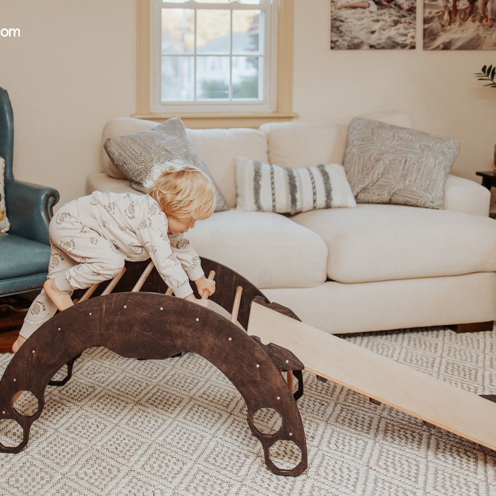 Climbing Arch with Pillow + Ramp, Baby standing walking toys, Montessori furniture,Toddler First christmas gift,Wooden gym Montessori rocker