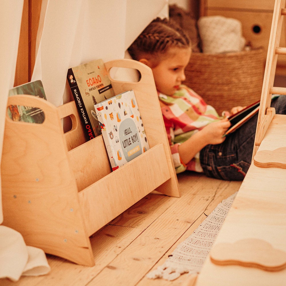 Christmas gift for 2 year old - Montessori bookcase, Toddler Playroom furniture, Nursery bookshelf, Wooden Toy storage, Indoor playground