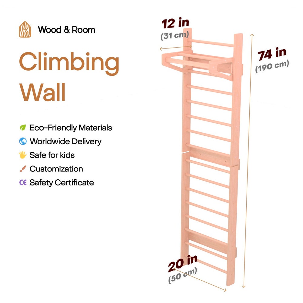 Climbing Wall for Toddler Indoor playground, Nursery kids gym, Montessori furniture, Wooden Swedish Ladder, Balancing toy, Climber and slide