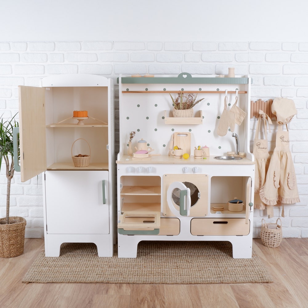 The biggest play kitchen for 10 year olds | Handmade Customizable Wooden Play Kitchen for 10 Year Old Kids | White and Pink