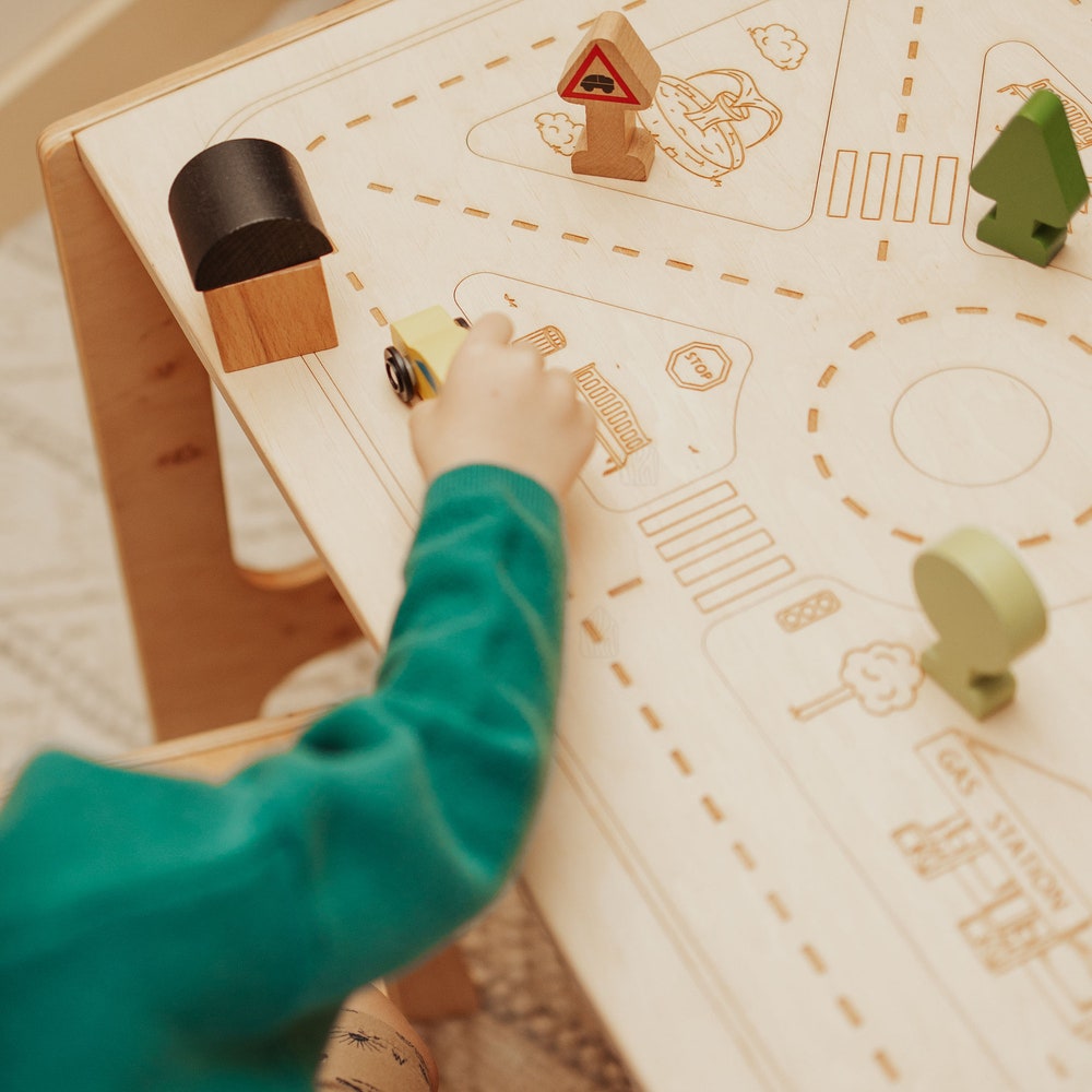 Wooden Toddler Activity Table with Paper Holder, Montessori furniture, Kids Table and Chairs, Sensory Nursery Table, Study Desk