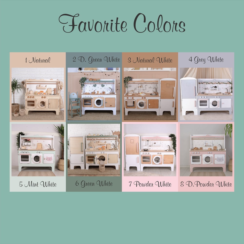The biggest play kitchen for 10 year olds | Handmade Customizable Wooden Play Kitchen for 10 Year Old Kids | White and Pink