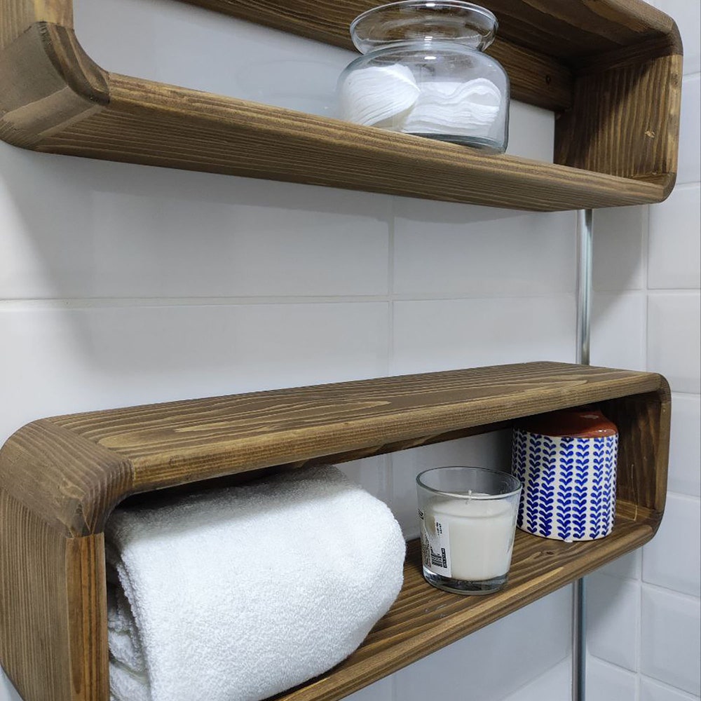 Floating Wooden Bathroom Shelf Organizer Wall Storage Box Rack