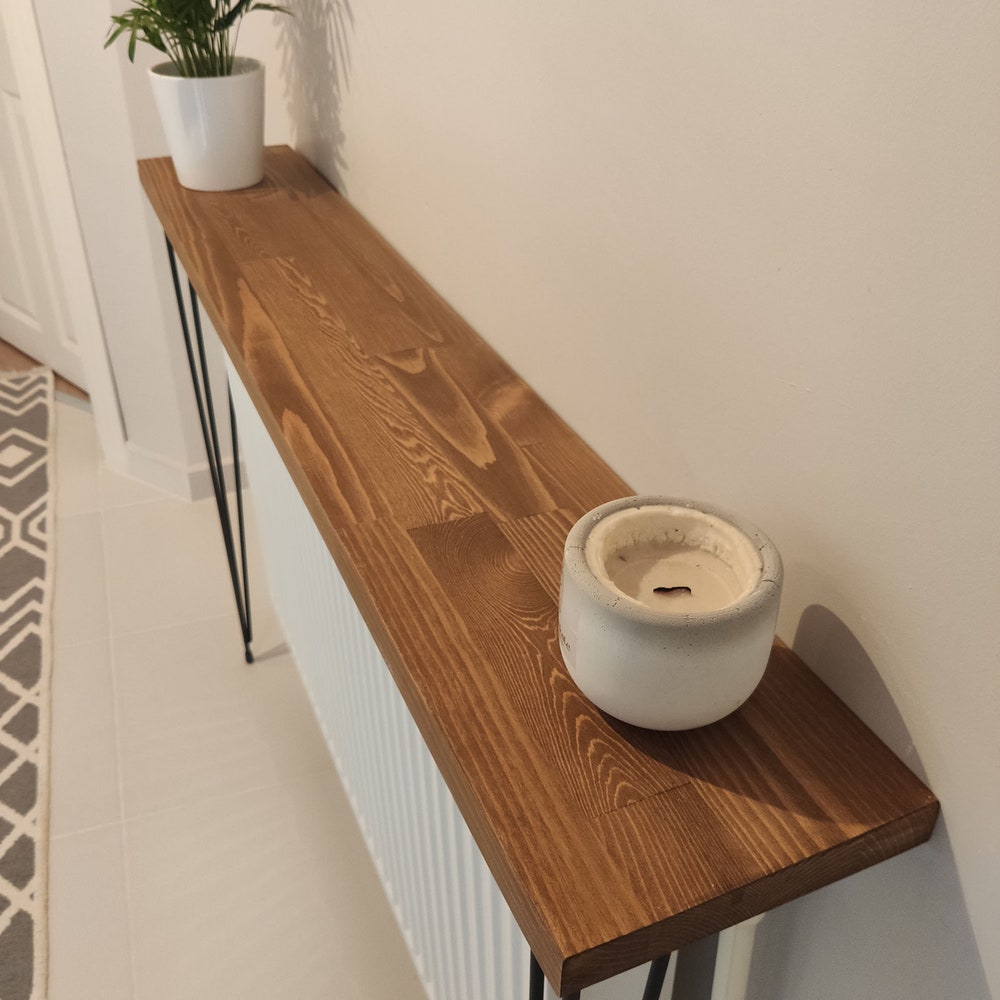 Wooden rustic hallway table,Narrow console table with hairpin legs.