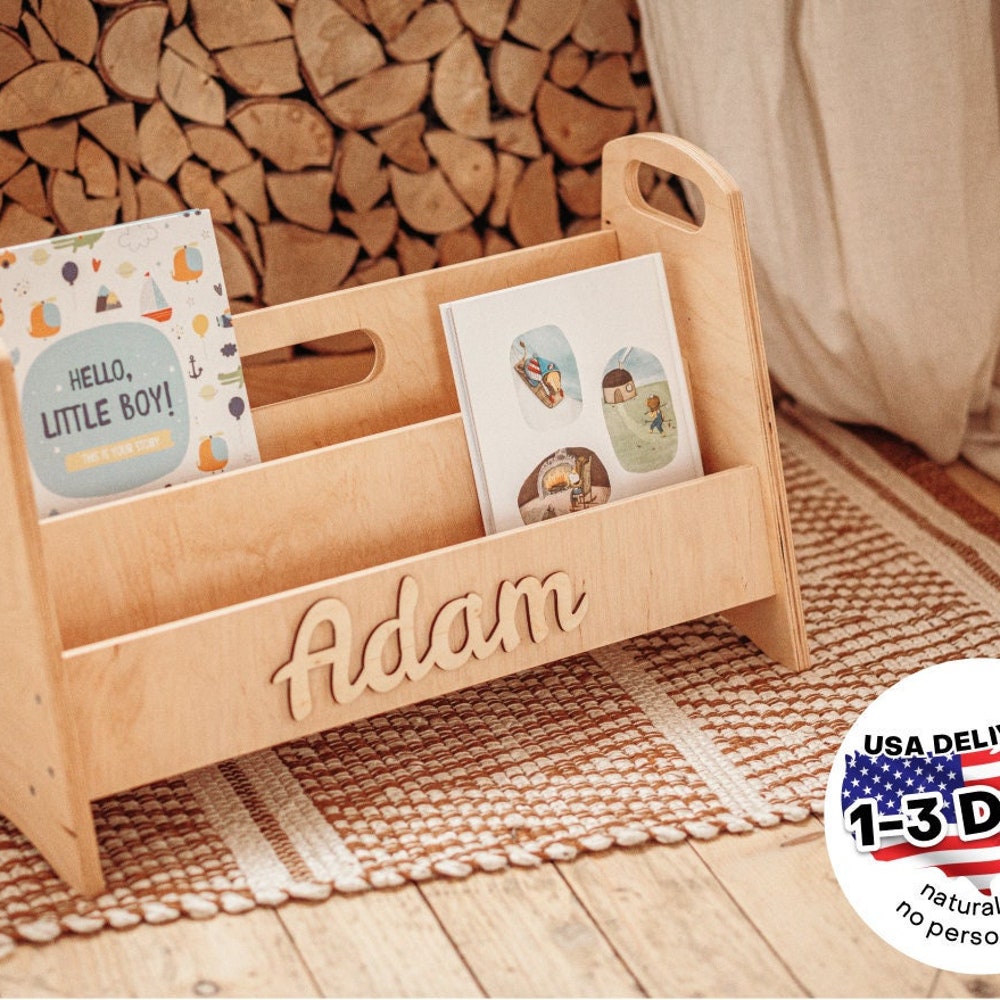 Bookshelf for kids - Wood Toddler Bookcase, Modern bookshelf, Boho nursery decor Book stand Montessori furniture Wooden shelf