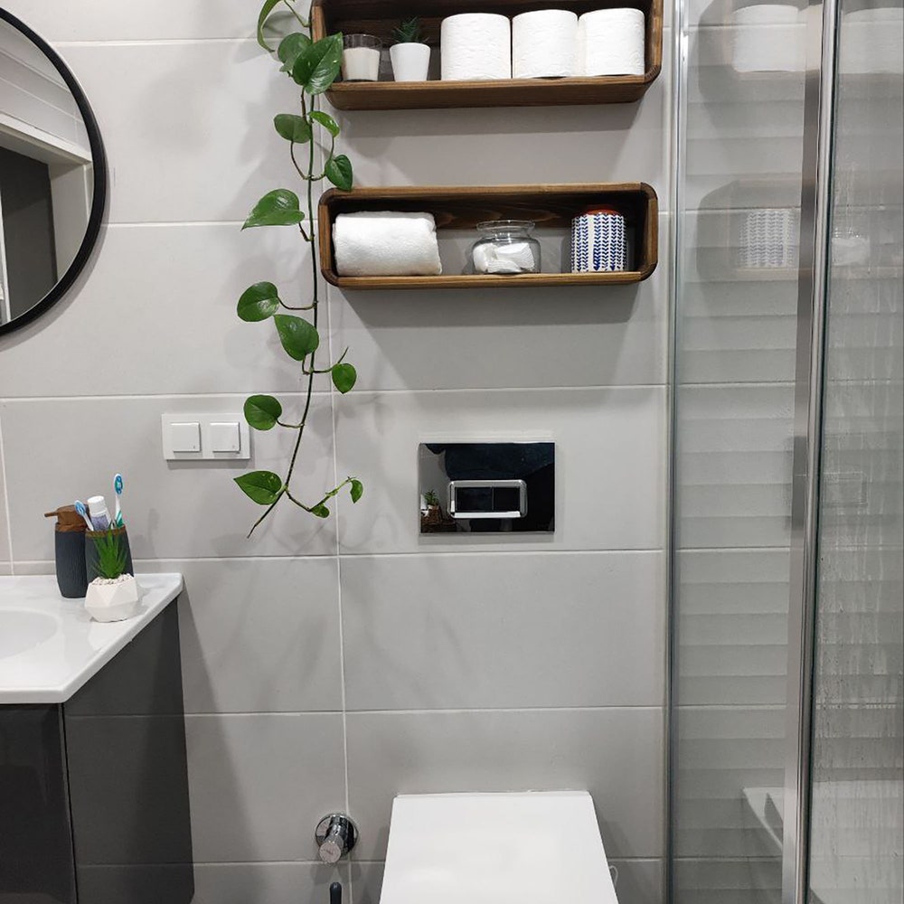 Floating Wooden Bathroom Shelf Organizer Wall Storage Box Rack