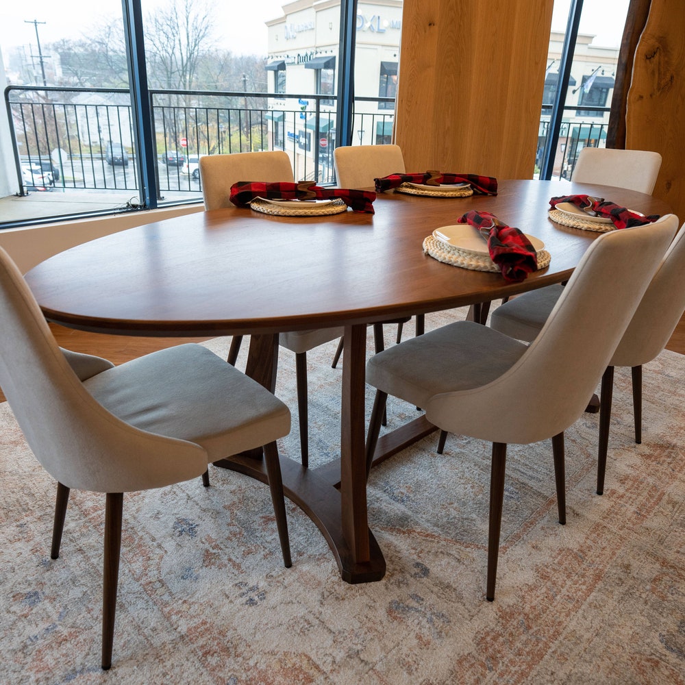 The Quinn Oval Walnut Dining Table, Wooden Dining Table, Oval Kitchen Table, Oval Family Table, Table with Wooden Base, Rounded Dining Table