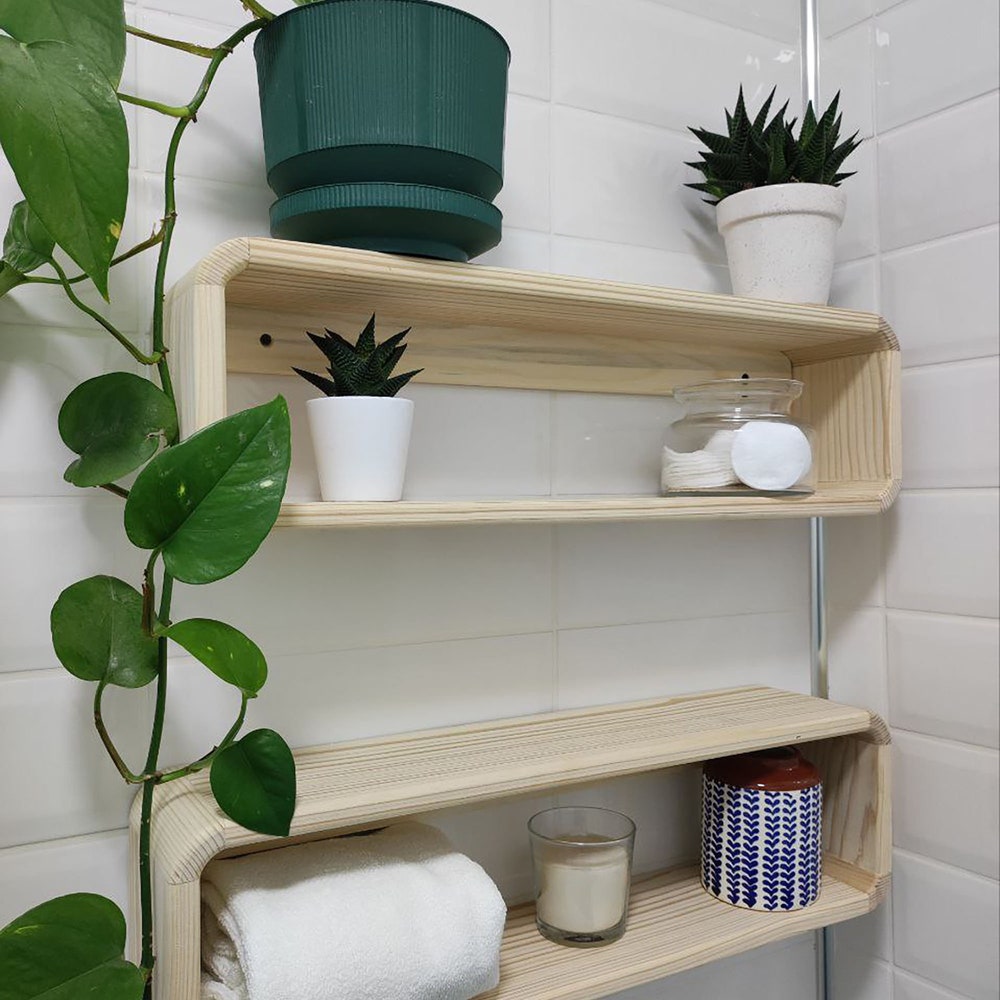 Floating Wooden Bathroom Shelf Organizer Wall Mounted Display Rack