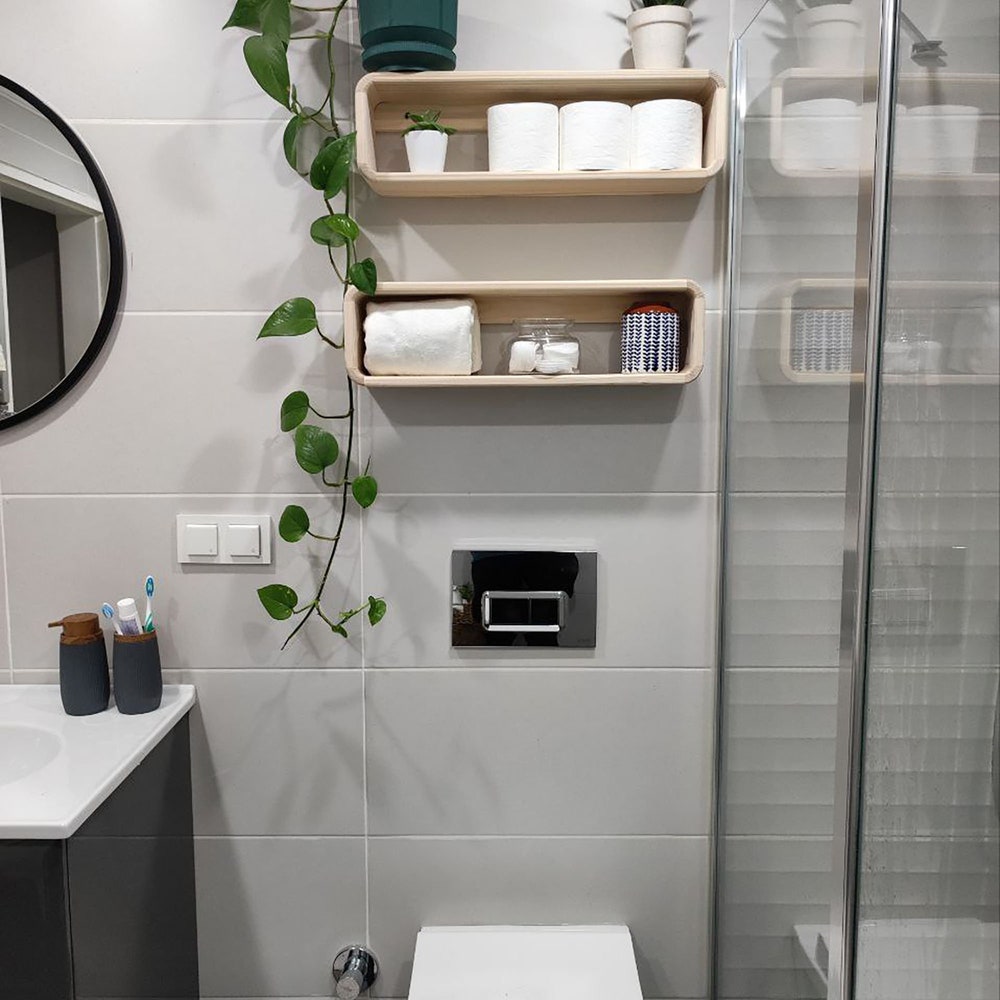 Floating Wooden Bathroom Shelf Organizer Wall Mounted Display Rack