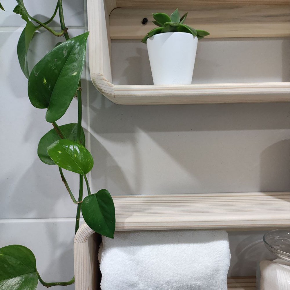 Floating Wooden Bathroom Shelf Organizer Wall Mounted Display Rack