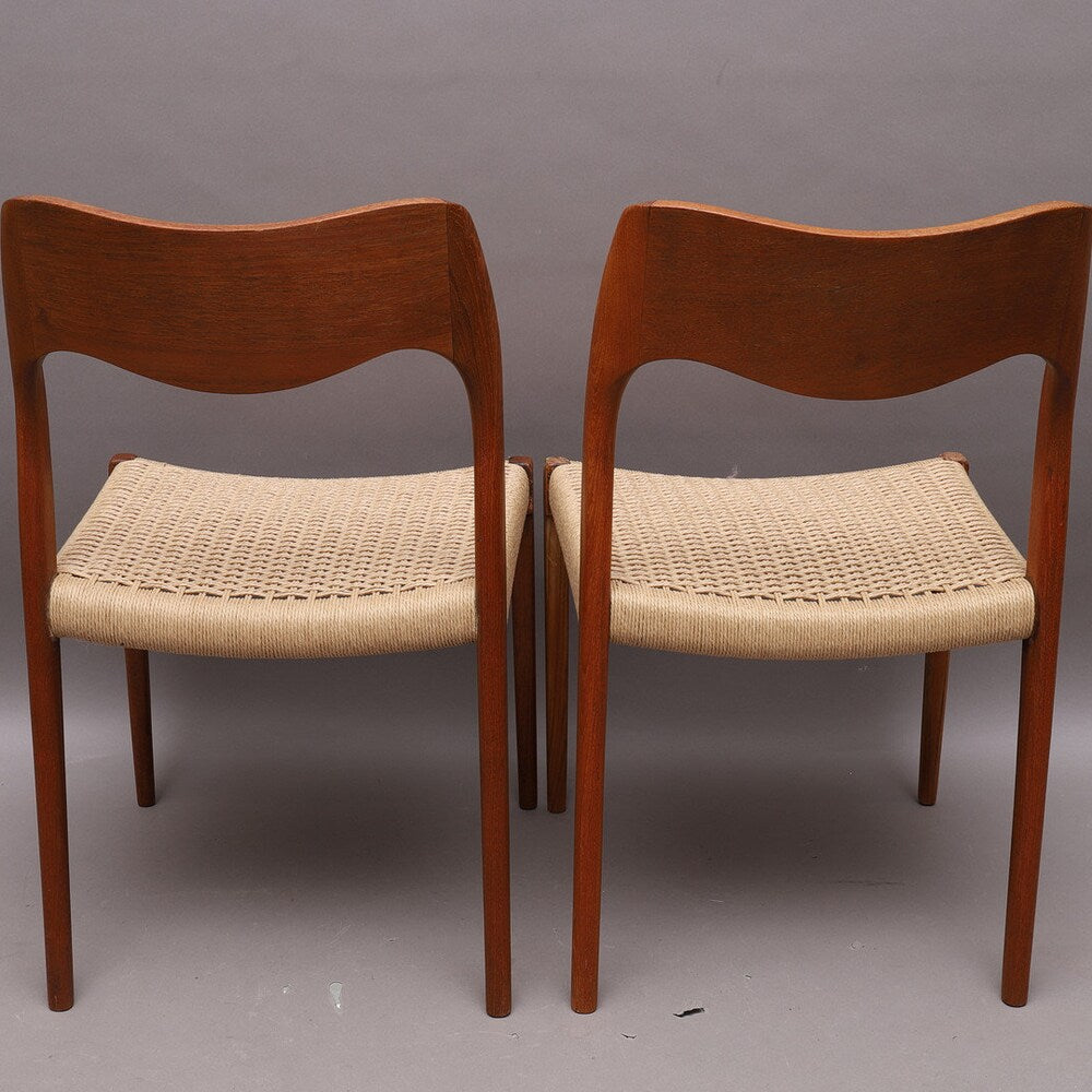 1 of 4 NIELS otto MØLLER 71 chairs, teak wicker seat, made in Denmark, mid century, 60s, 70s, designer furniture Dining Chair, Danish Style