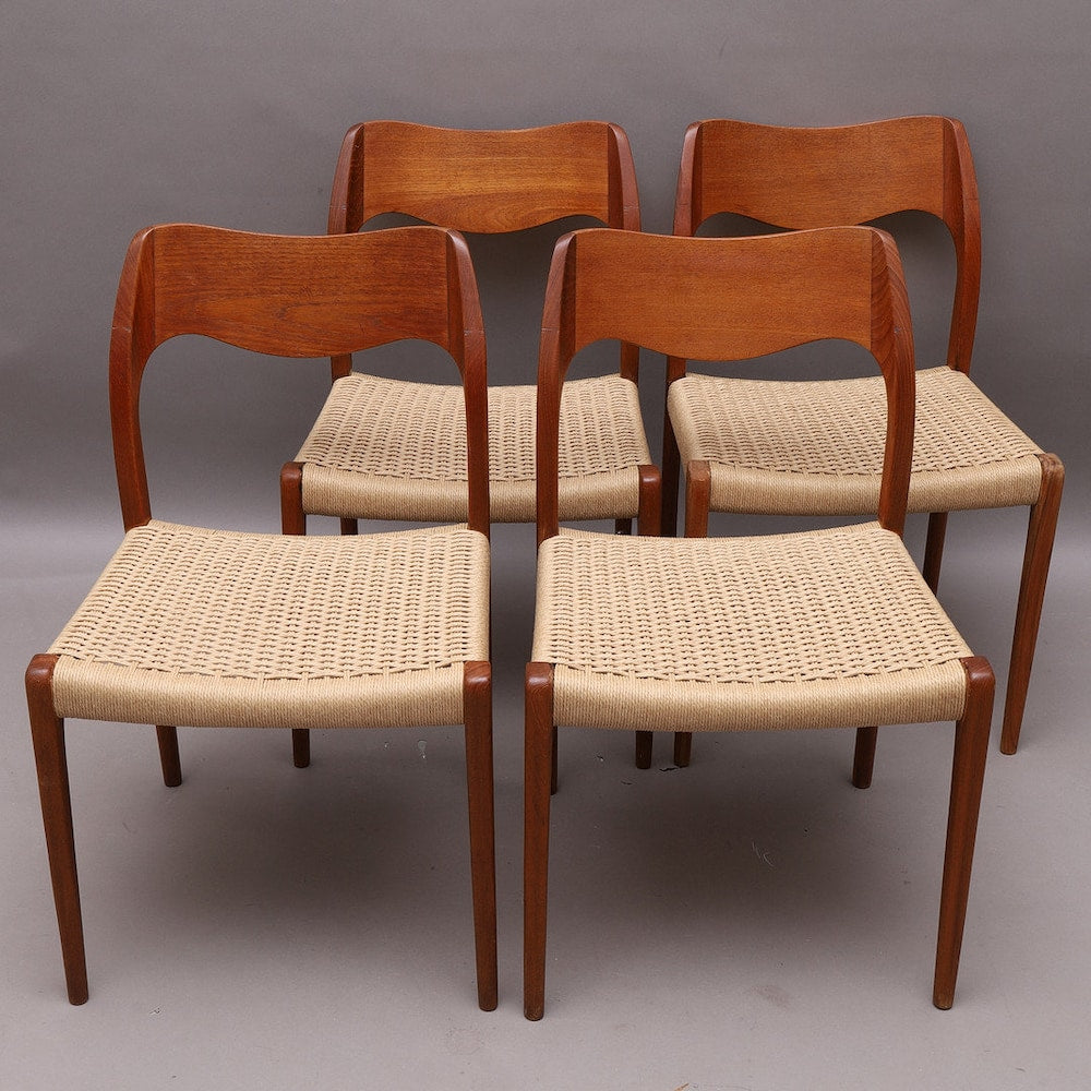 1 of 4 NIELS otto MØLLER 71 chairs, teak wicker seat, made in Denmark, mid century, 60s, 70s, designer furniture Dining Chair, Danish Style