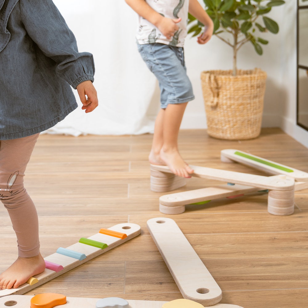Wooden Balance Beam set - 8 beams, Double-sided balance beam, Balance Toy, Montessori, Balance Path, Gymnastic Beam, balance beam for kids