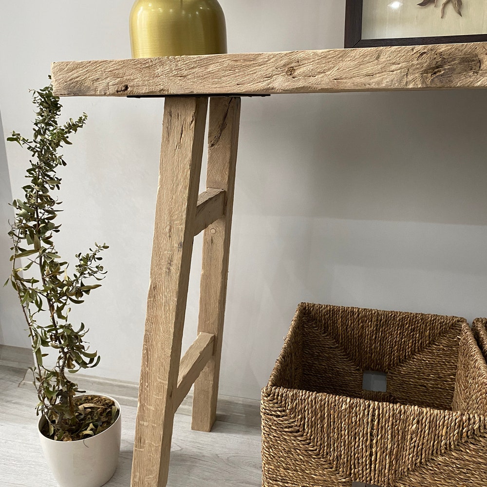 Console/sofa/Entrway table Rustic custom reclaimed Wood/Wooden/Solid/Live edge/slab luxury end/side/foyer/entry/kitchen/coffee/sehpa/ table