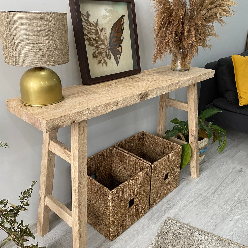 Console/sofa/Entrway table Rustic custom reclaimed Wood/Wooden/Solid/Live edge/slab luxury end/side/foyer/entry/kitchen/coffee/sehpa/ table