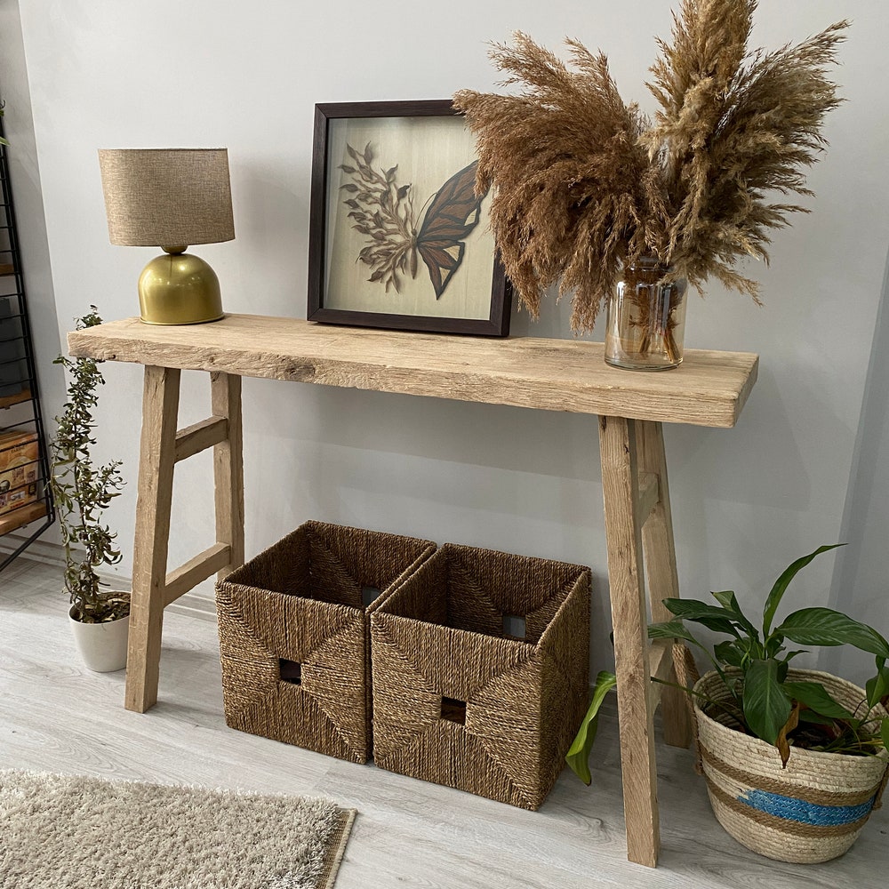 Console/sofa/Entrway table Rustic custom reclaimed Wood/Wooden/Solid/Live edge/slab luxury end/side/foyer/entry/kitchen/coffee/sehpa/ table