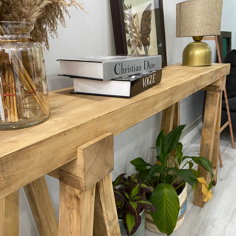 Console/sofa/Entrway table Rustic custom reclaimed Wood/Wooden/Solid/Live edge/slab luxury end/side/foyer/entry/kitchen/coffee/sehpa/ table