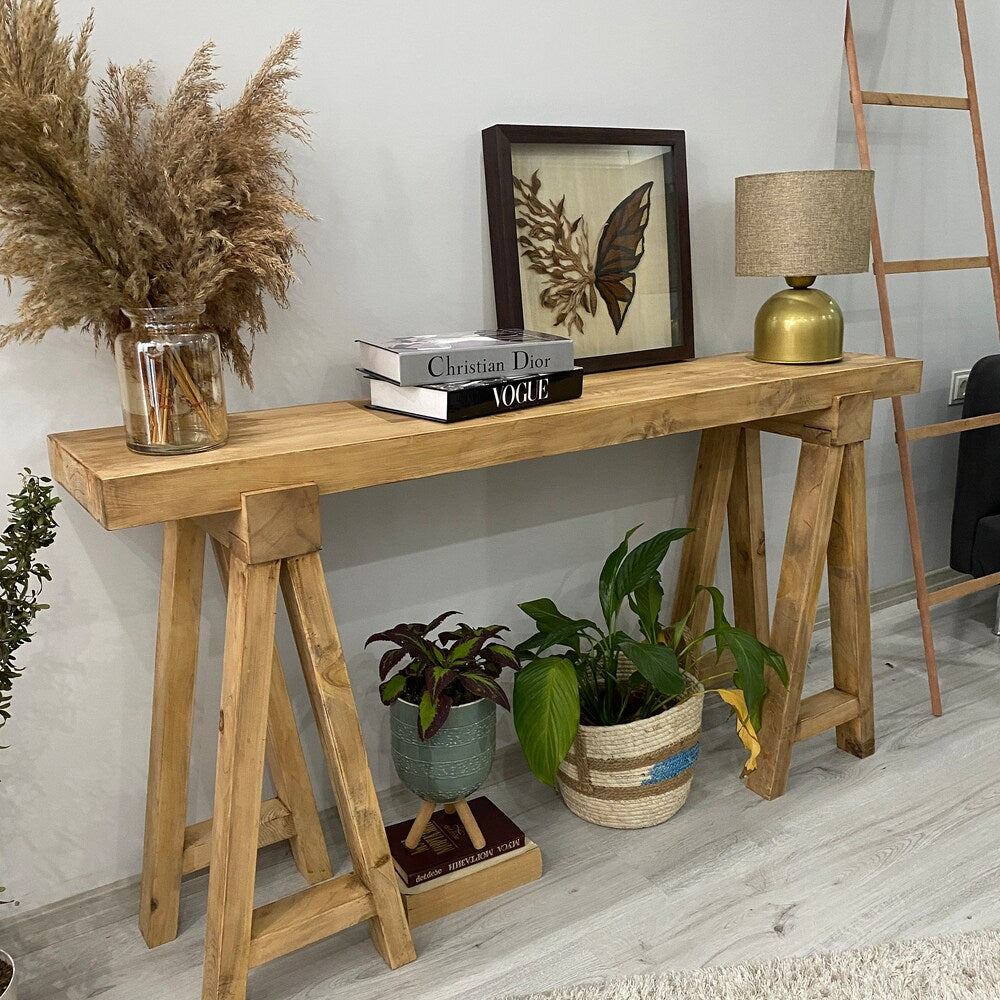 Console/sofa/Entrway table Rustic custom reclaimed Wood/Wooden/Solid/Live edge/slab luxury end/side/foyer/entry/kitchen/coffee/sehpa/ table