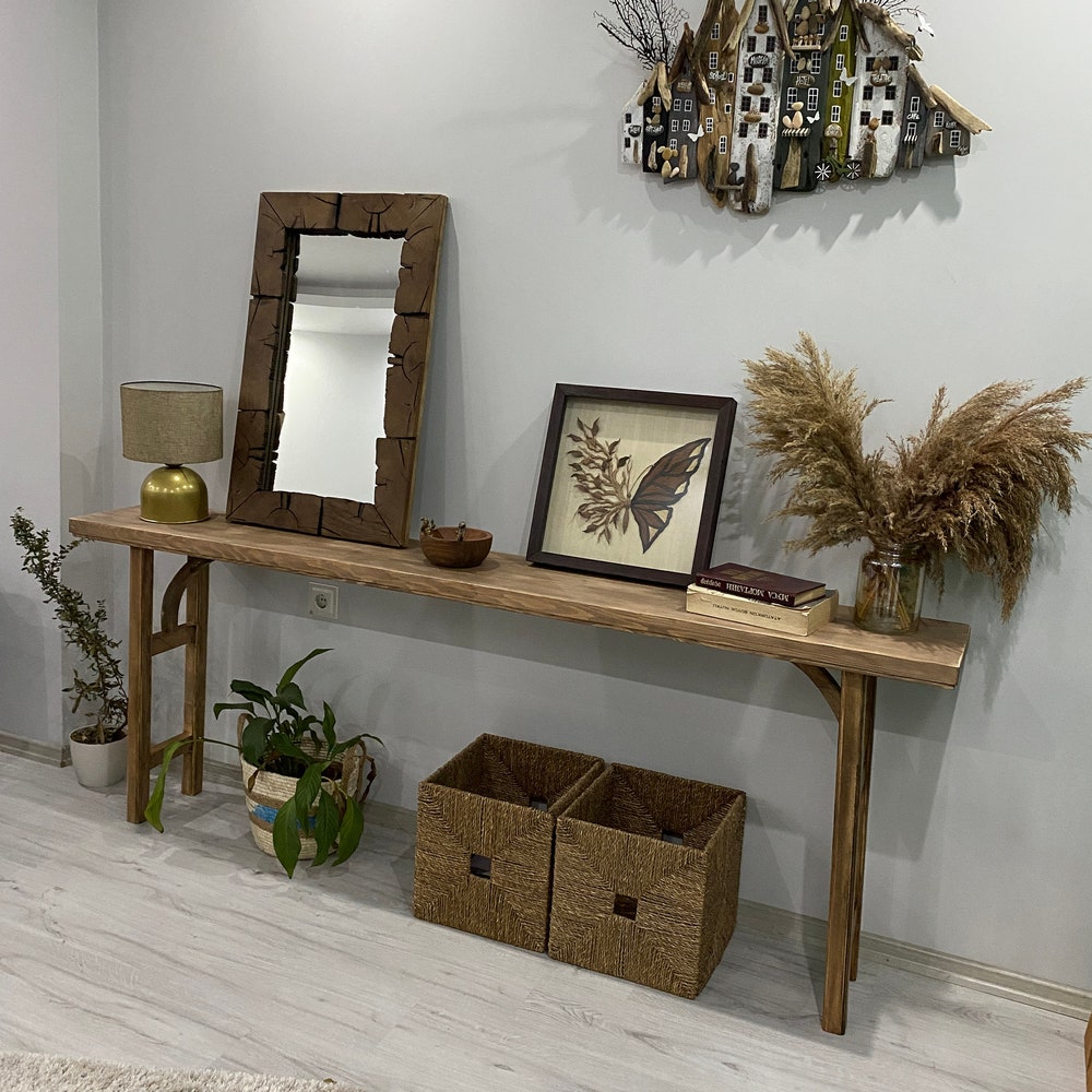 Console/sofa/Entrway table Rustic custom reclaimed Wood/Wooden/Solid/Live edge/slab luxury end/side/foyer/entry/kitchen/coffee/sehpa/ table