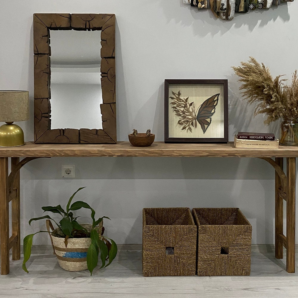 Console/sofa/Entrway table Rustic custom reclaimed Wood/Wooden/Solid/Live edge/slab luxury end/side/foyer/entry/kitchen/coffee/sehpa/ table