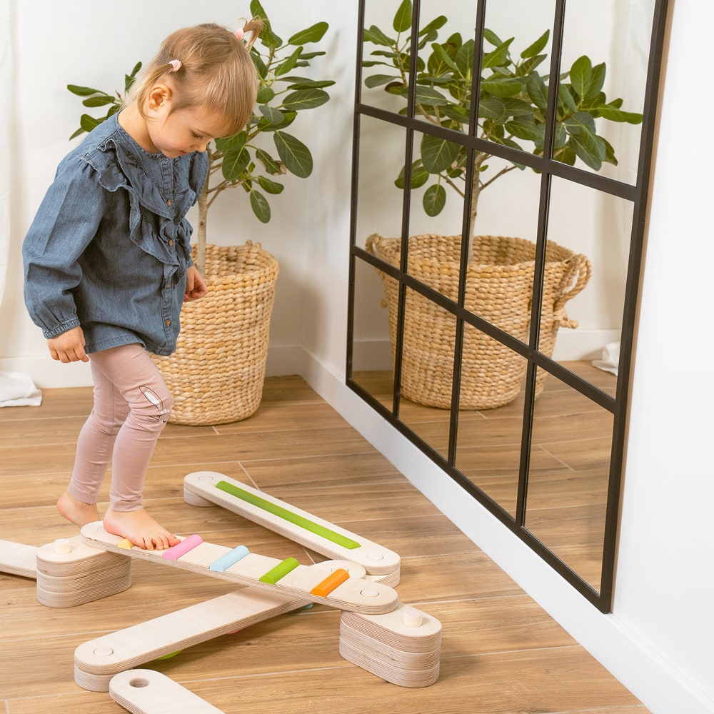 Wooden balance beam set from 6, double-sided balance beams, balance toy, Montessori, balance path, gymnastic beam, kids balance board