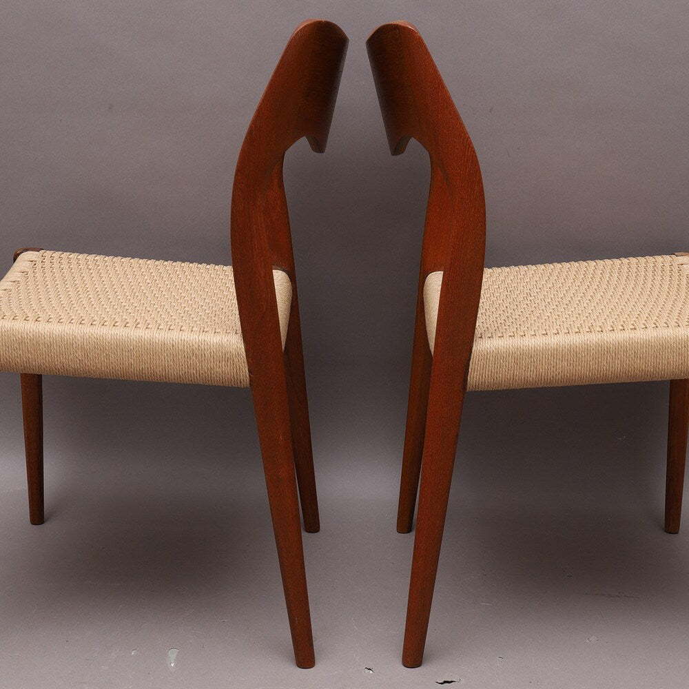 1 of 4 NIELS otto MØLLER 71 chairs, teak wicker seat, made in Denmark, mid century, 60s, 70s, designer furniture Dining Chair, Danish Style