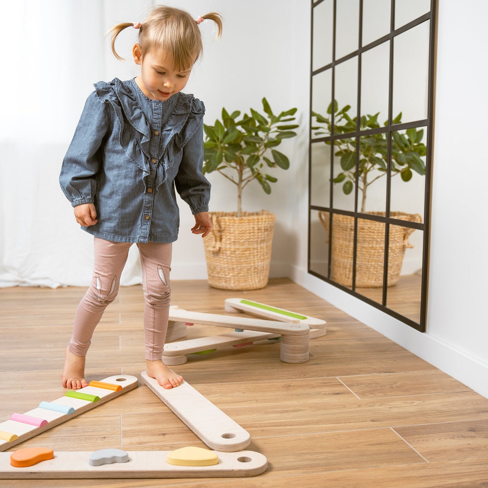Wooden Balance Beam set - 8 beams, Double-sided balance beam, Balance Toy, Montessori, Balance Path, Gymnastic Beam, balance beam for kids
