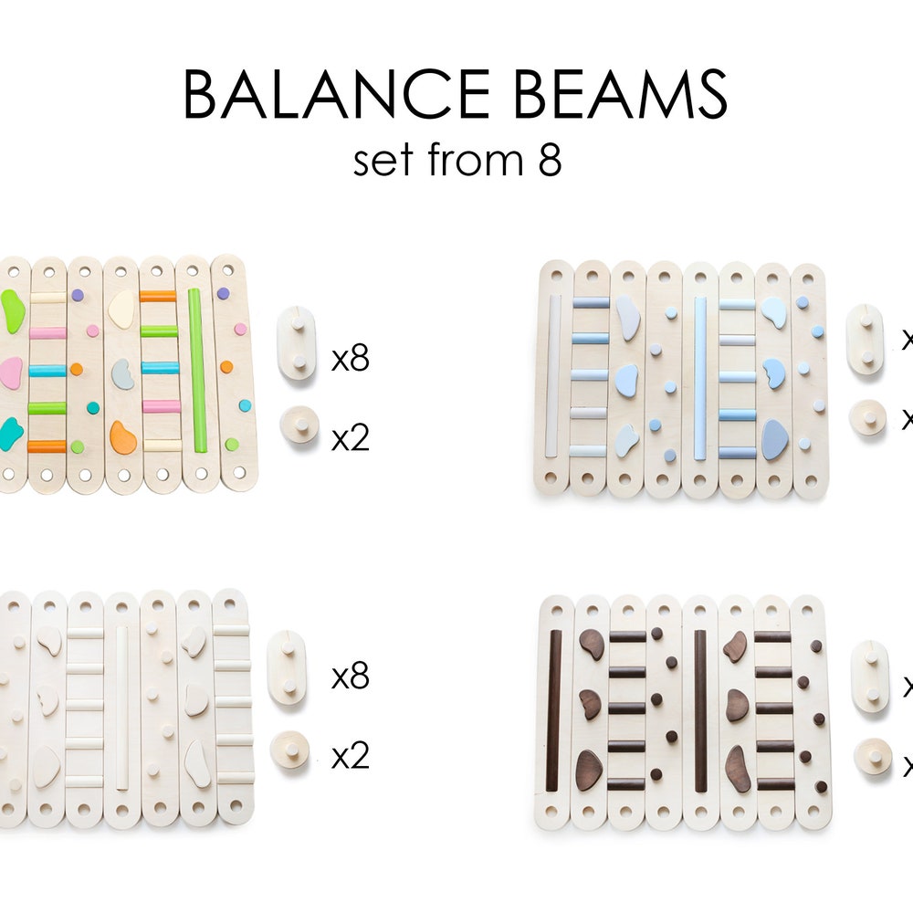 Wooden Balance Beam set - 8 beams, Double-sided balance beam, Balance Toy, Montessori, Balance Path, Gymnastic Beam, balance beam for kids